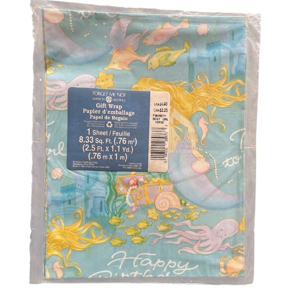 Vintage Am. Greetings Girl Mermaid Birthday Party Set Invitations Gift Wrap Bags - Picture 6 of 8